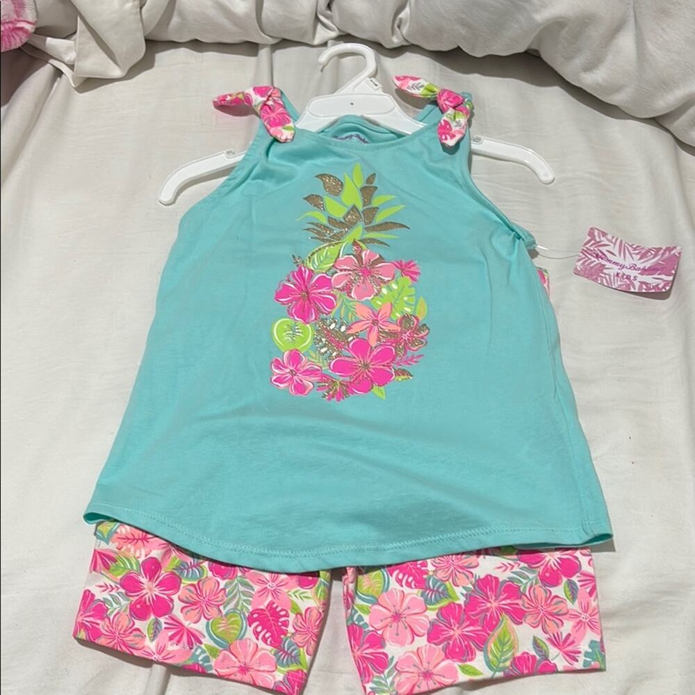 Tommy Bahama 7/8 Floral Blue pink pineapple tropical tank shorts set nwt